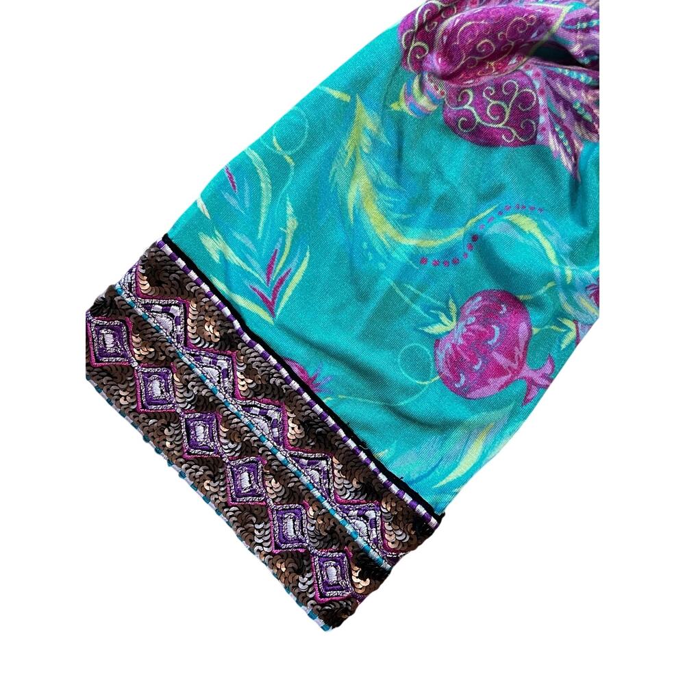 Soft Surroundings Maddalena Tunic Teal Floral Sequin Embroidered Top | Size L - Picture 6 of 8